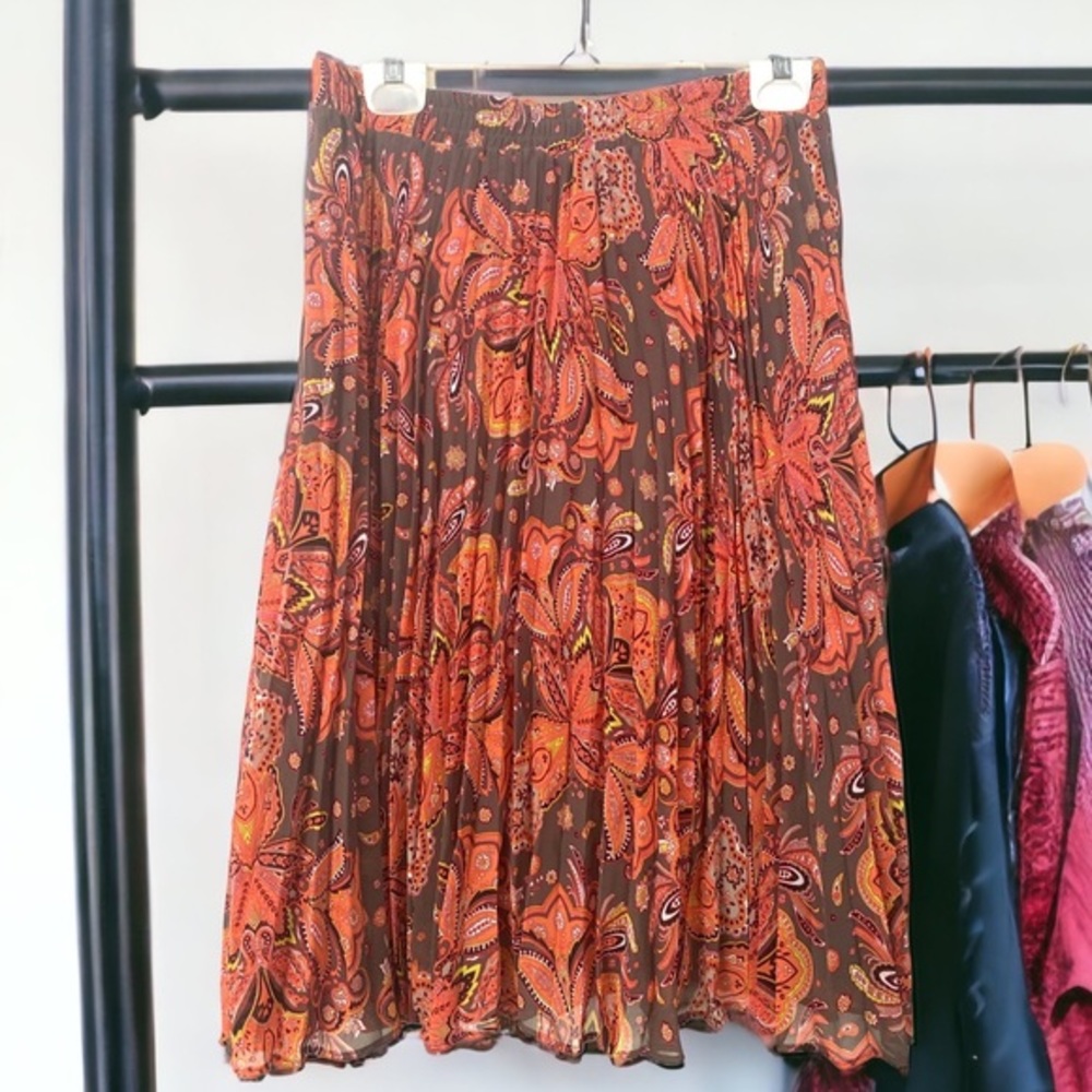 Vintage Context Lord & Taylor Paisley Knife Pleat Midi Skirt M Boho Fall